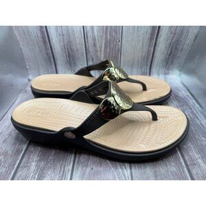 Crocs Brown Sanrah Gold Embellished Sandal Shoe Women 10